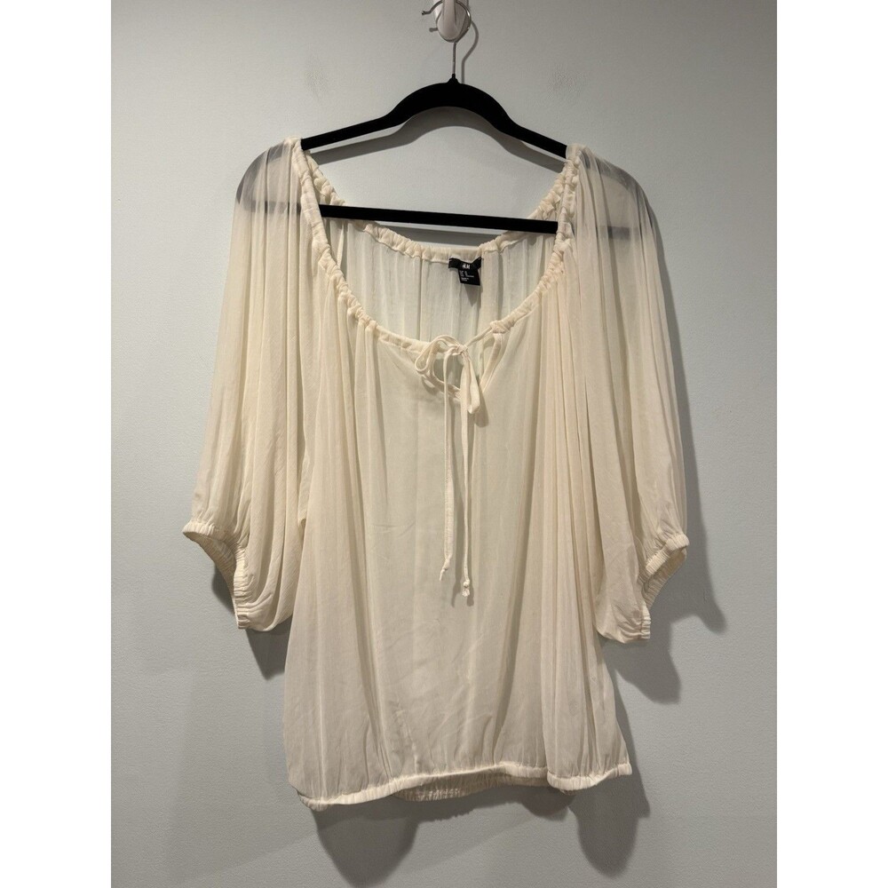 H&M Sheer Peasant Blouse Womens Medium Cream Regency Lightweight Festival Travel